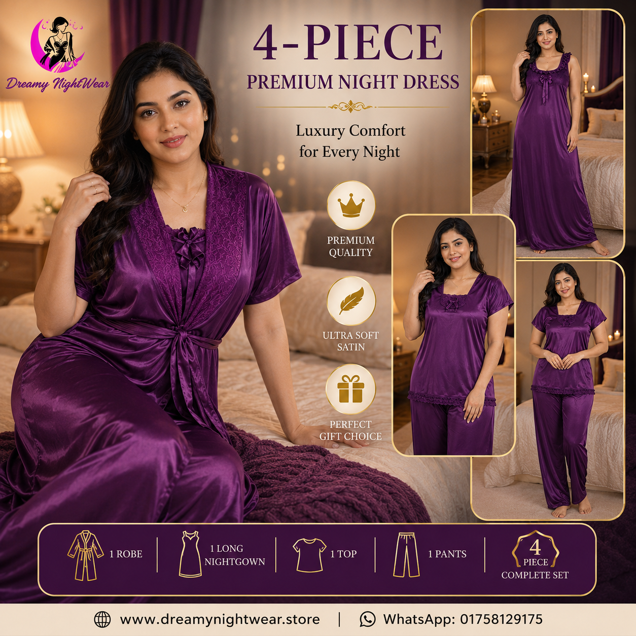Purple Premium Nighty Set